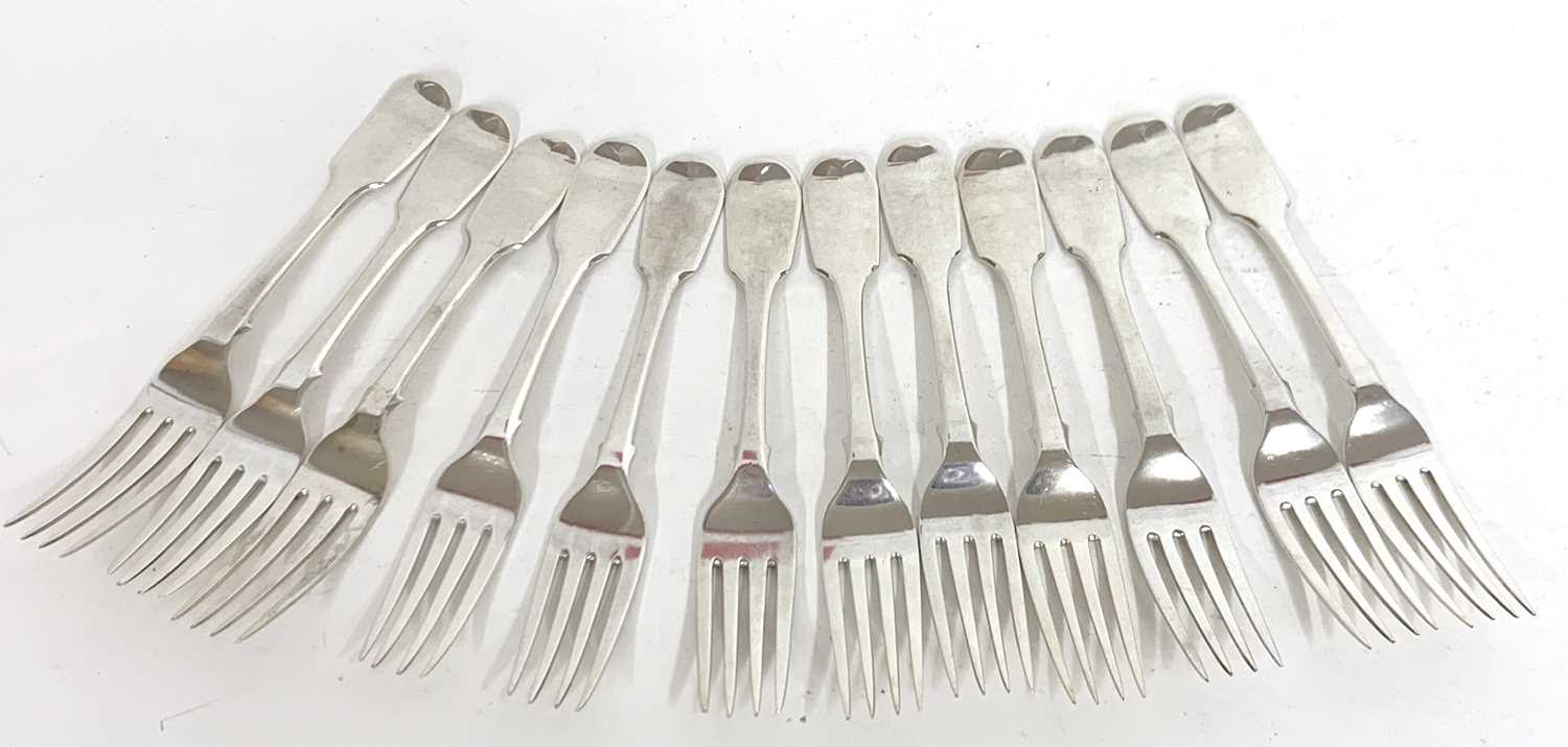 12 Victorian silver dessert forks, various dates and makers, 870gms - Image 2 of 3