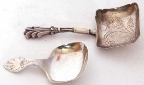 Mixed Lot: William IV silver caddy spoon with rectangular bowl with floral decoration, maker's