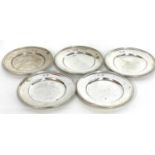 Five Gorham sterling silver shallow dishes, each monogrammed to edge C.M., 15cm diam, 385gms