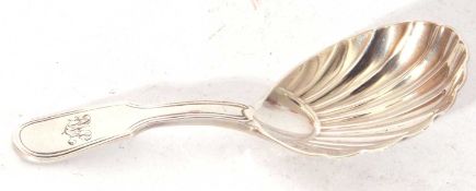 Victorian silver Fiddle and thread pattern caddy spoon with shell formed bowl, London 1862, maker'