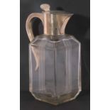 Edward VII silver mounted glass claret jug, the rectangular shaped glass body engraved each side