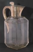 Edward VII silver mounted glass claret jug, the rectangular shaped glass body engraved each side