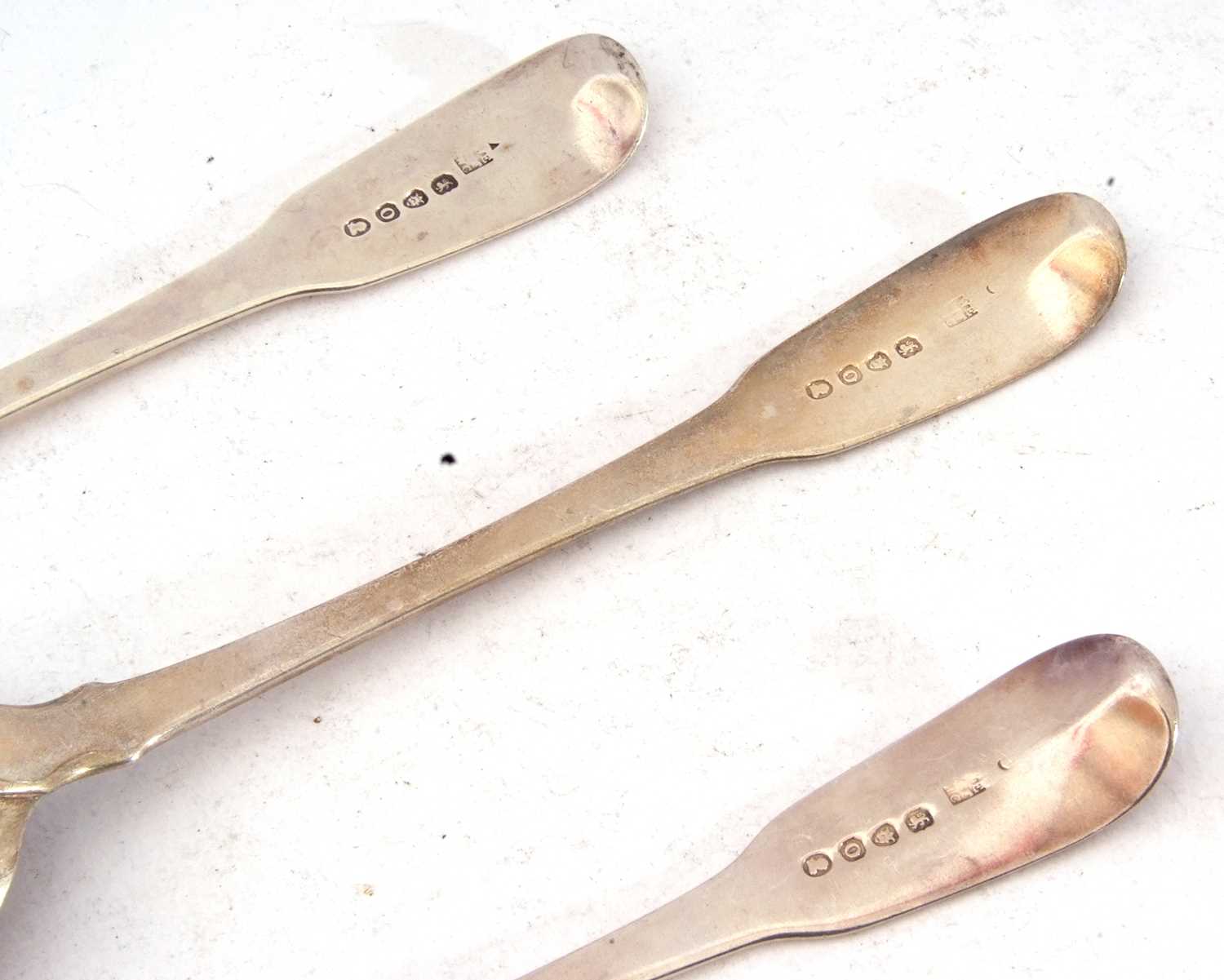 Three Georgian silver Fiddle pattern table spoons, London 1809, maker's mark William Eley, William - Image 3 of 3