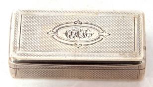 Small 19th century pill or snuff box, silver plate or white metal body with engine turned