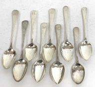 Group of nine Georgian Old English pattern tea spoons, various dates and makers, including one by