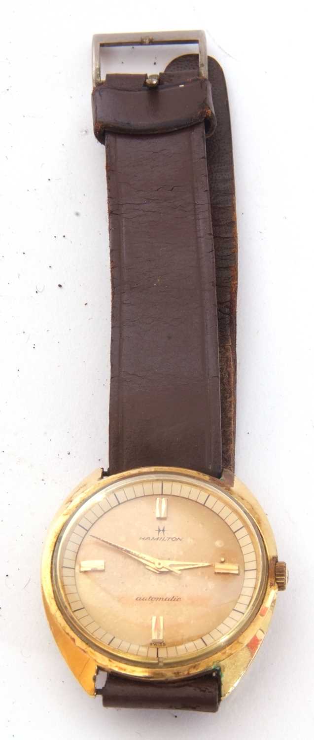 Vintage gent's Hamilton automatic wrist watch, a yellow metal case and dial with yellow metal hands,