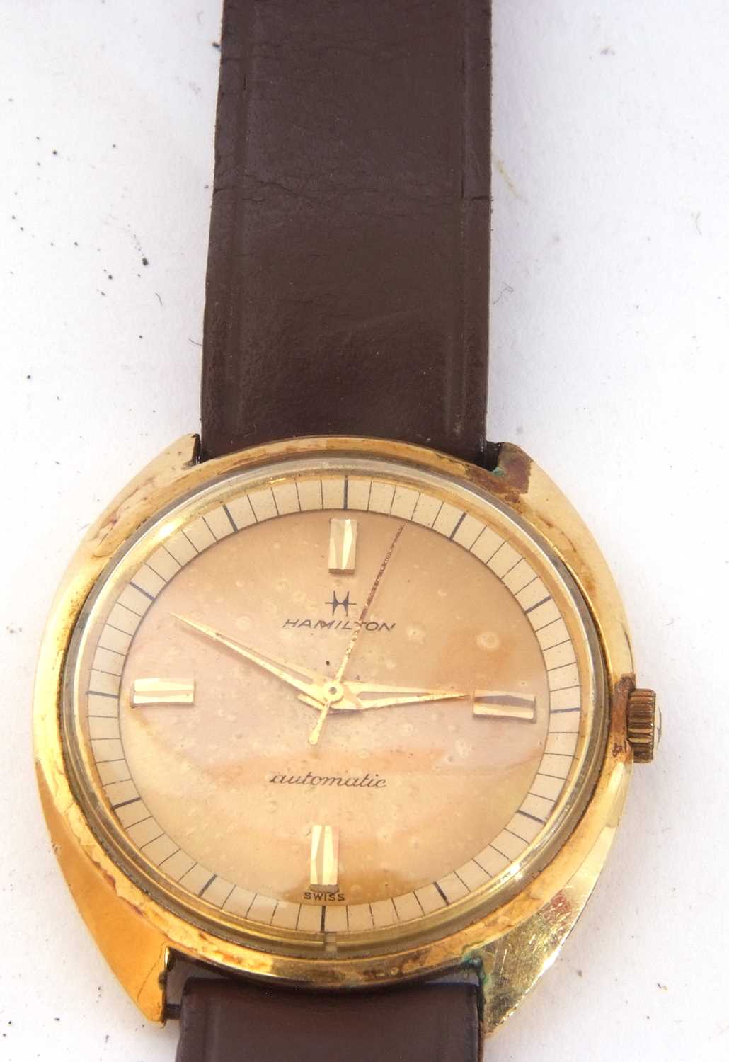 Vintage gent's Hamilton automatic wrist watch, a yellow metal case and dial with yellow metal hands, - Image 2 of 4