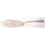 Victorian silver fish slice, the Fiddle pattern handle engraved with a monogram, the slice has a
