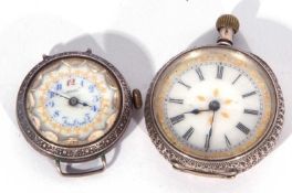 Mixed Lot: silver ladies pocket watch, and a ladies silver wrist watch, the pocket watch has a white