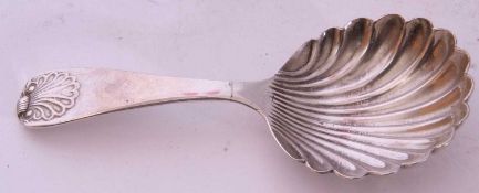 George IV silver caddy spoon with shell formed bowl, London 1824, maker's mark TD, 10cm long