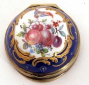 Small 19th century porcelain and silver plate mounted bonbonerie or pill box of hinged half circular