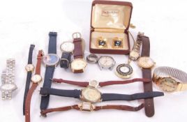14 various gents and ladies wrist watches and a pocket watch and cuff links, the wrist watches