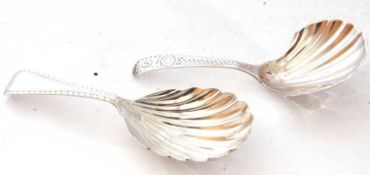 George III silver caddy spoon with shell formed bowl and bright cut decoration, London 1805, maker's