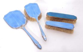 Mixed Lot: three piece pale blue guilloche enamelled and silver backed dressing table set comprising