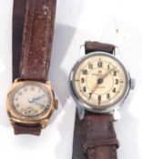 Two vintage gents wrist watches, one hallmarked 375 9ct gold and features an off-white dial with