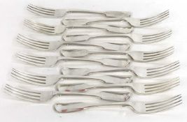 12 Victorian silver dessert forks, various dates and makers, 870gms