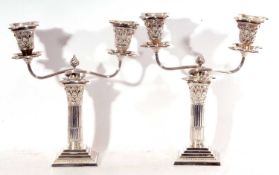 Pair of 19th century Mappin & Webb silver plated candelabra, the Corinthian column candlestick