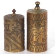 Mixed Lot: two brass vesta cases of cylindrical form with pull off lids, one marked 'Dowler's