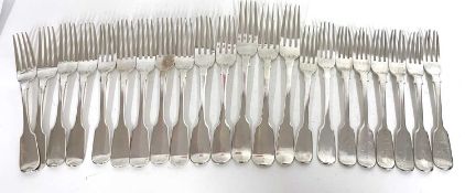 19 various Georgian and Victorian Fiddle pattern dessert forks, various dates and makers, together