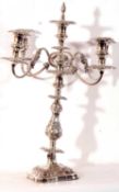 Late 19th century four branch silver plated candelabra, 48cm tall (a/f)