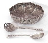 Victorian silver shallow bowl elaborately decorated with flowers and applied cast rim, London