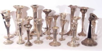 Mixed Lot: 17 silver spill vases of various dates and makers (loaded and damaged), together with