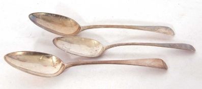 Three Georgian Old English pattern table spoons, various dates and makers, 186gms