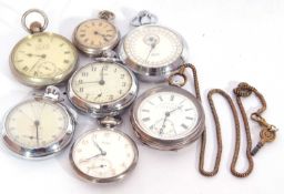 Five pocket watches and two stop watches, the pocket watches include an Eska white metal manual