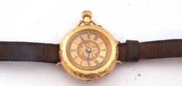 14ct gold pocket watch converted into a wrist watch, circa 1898, stamped 14K, manually wound