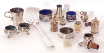 Mixed Lot of hallmarked silver condiments, bottle tops, art items etc plus a few plated oddments (