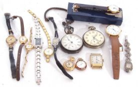 Three gents wrist watches and 8 ladies wrist watches and 4 pocket watches, the ladies watches