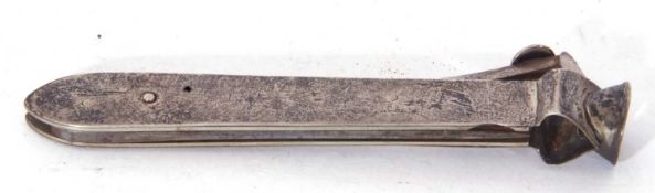 Edward VII silver mounted cigar cutter of typical form, maker's mark Cohen & Charles, 11cm long