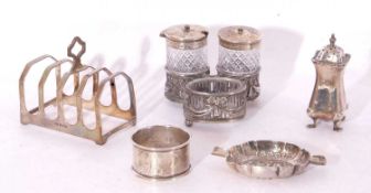 Mixed Lot: Art Deco style five bar small toast rack, Sheffield 1933 by Viners Ltd, an Edwardian