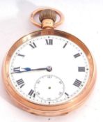 First quarter of 20th century 9ct gold gent's pocket watch with fitted case, interior of watch back,