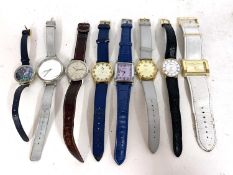 Mixed lot of 8 watches, one gents and 7 ladies watches, a Peerex 21-jewel Swiss made watch with a