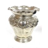 Edward VII silver vase of baluster form with a crimped wavy rim, fluted body with embossed shell and