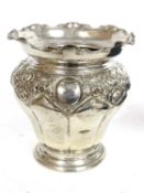 Edward VII silver vase of baluster form with a crimped wavy rim, fluted body with embossed shell and