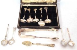 Mixed Lot: cased part set of four spoons, each with twisted stems and cross finial, Chester 1906,