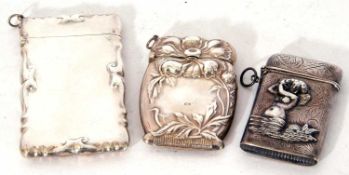 Mixed Lot: two Continental silver vesta cases stamped 925, one decorated with a mermaid, the other