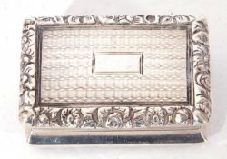 George III silver vinaigrette of hinged rectangular form, the interior with pierced gilt hinged