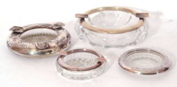 Four glass ashtrays, two with rims marked 925 and two others, (4)