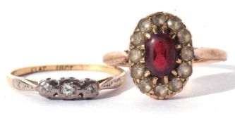 Antique three stone small diamond ring, stamped 18ct and Plat, size L, together with a 9ct gold