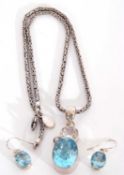 Modern 925 stamped blue stone pendant necklace and similar matching earrings