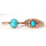 Two yellow and turquoise rings, one bezel set, the other in a star engraved setting, 4gms g/w (2)