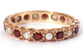 9ct gold seed pearl and garnet full eternity ring, alternate set with small seed pearls and round