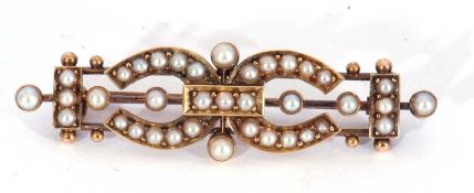 Early 20th century seed pearl brooch, a double horseshoe design decorated throughout with seed