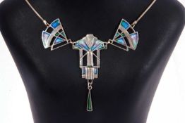 Modern 925 stamped and enamelled pendant necklace in the Arts & Crafts style, highlighted with