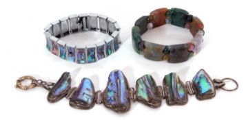 Mixed lot to include a large natural Abalone shell and metal bracelet, an expanding panelled Abalone