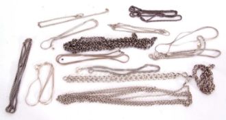 Mixed lot to include 14 various white metal chains, g/w 142gms
