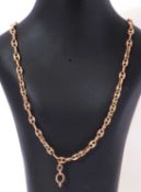 Antique 9ct anchor link chain with swivel tip fitting and a later metal bolt ring clasp, each link